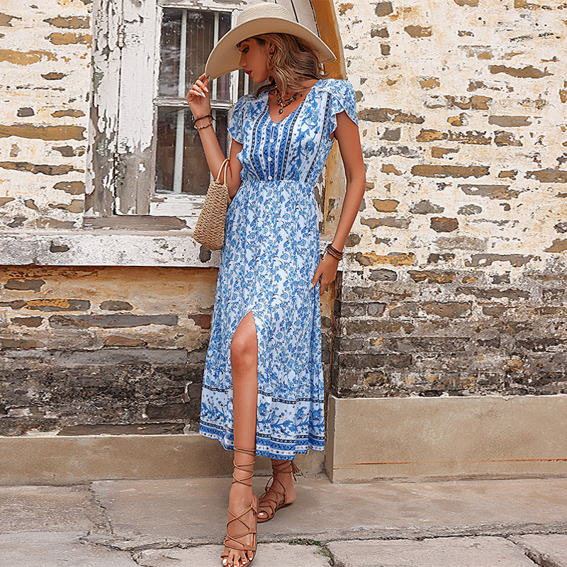 On Cloud Nine Botanical Smocked Puff Sleeve Midi Dress