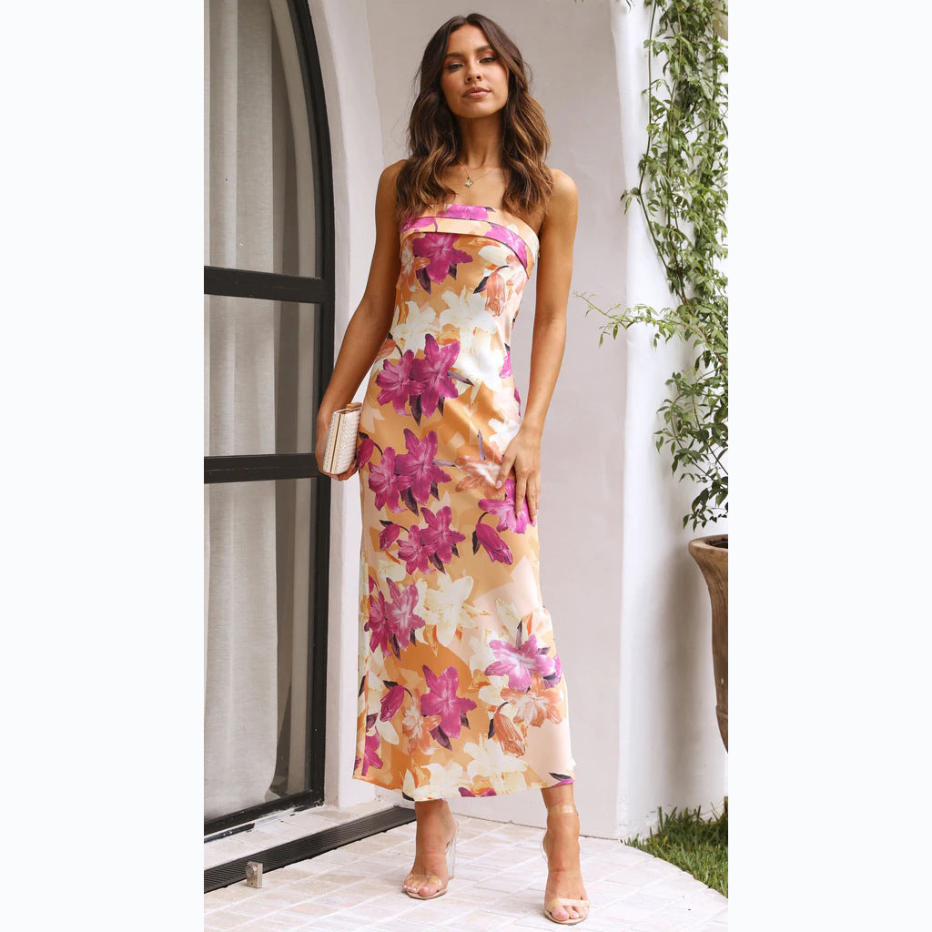 Bloom Print Wrapped Chest Midi Dress