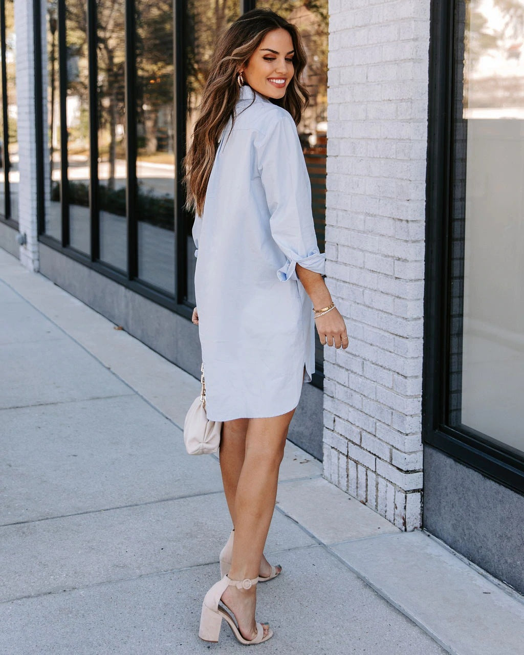 Cotton Harmony Button Down Shirt Dress Lavender