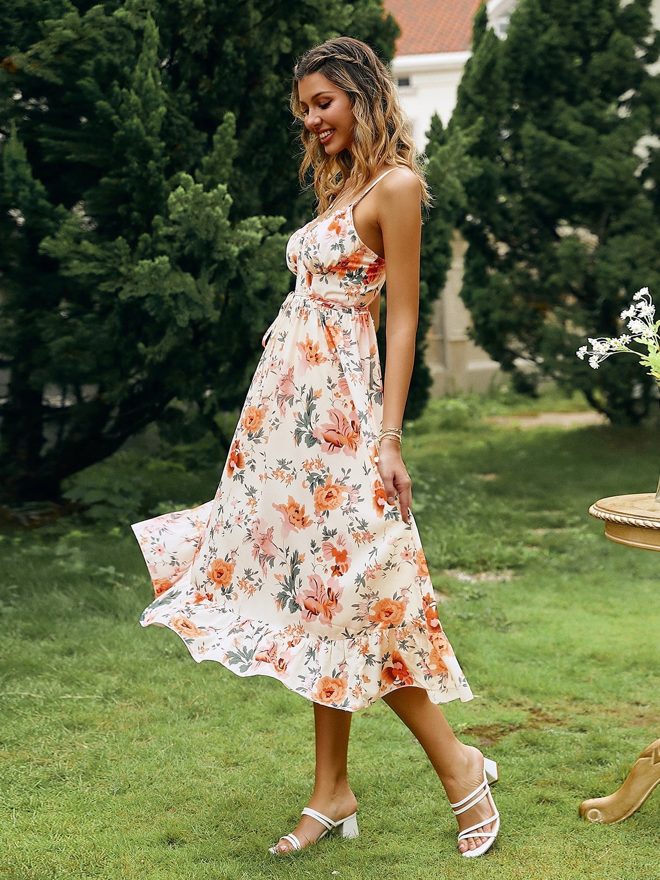 Retro Soul Floral Tiered Midi Dress