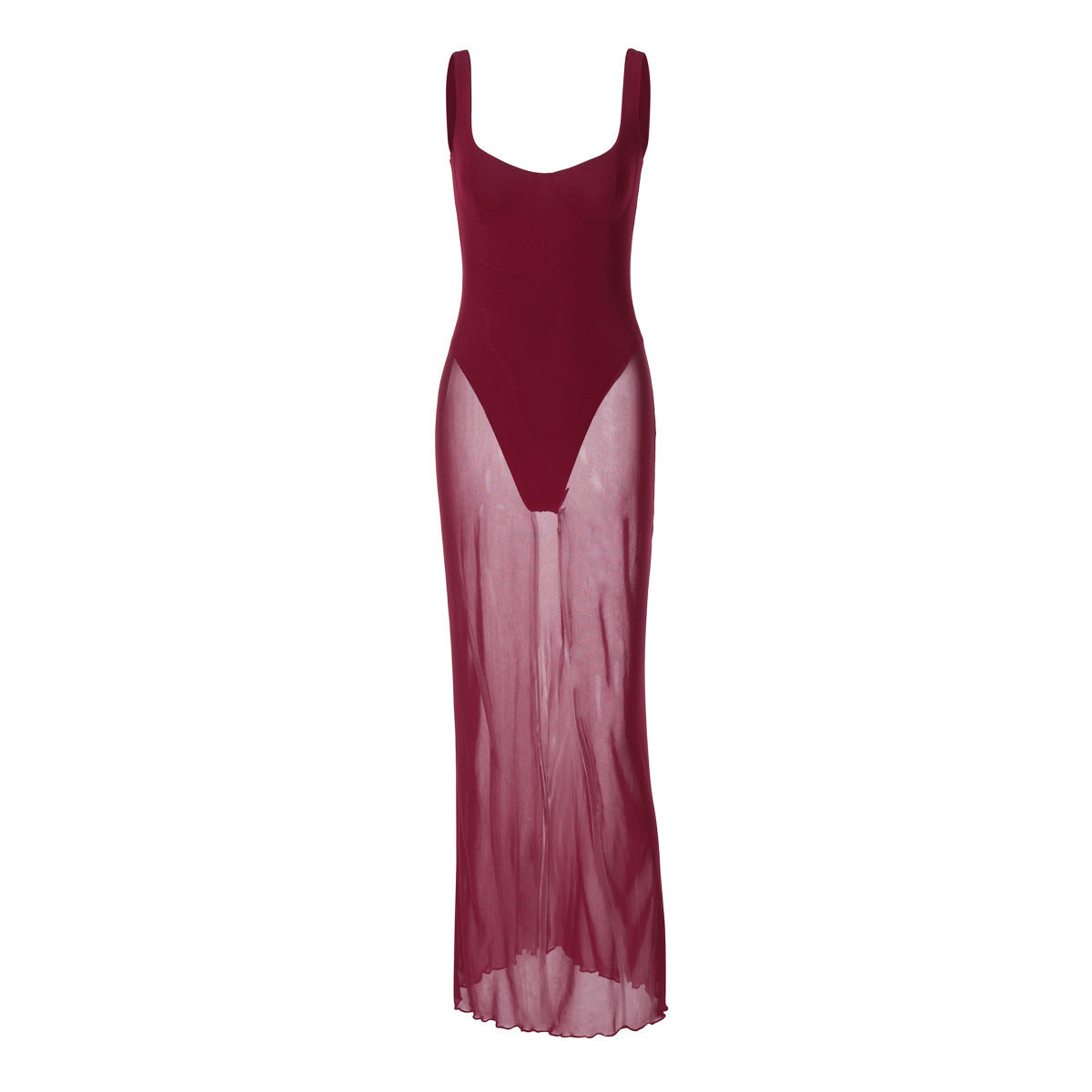 Fashionable Graceful Slim Fit Long Stitching Tulle Side Sling Dress