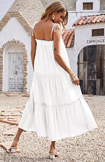 Ruffle Shirley Tiered Midi Dress White