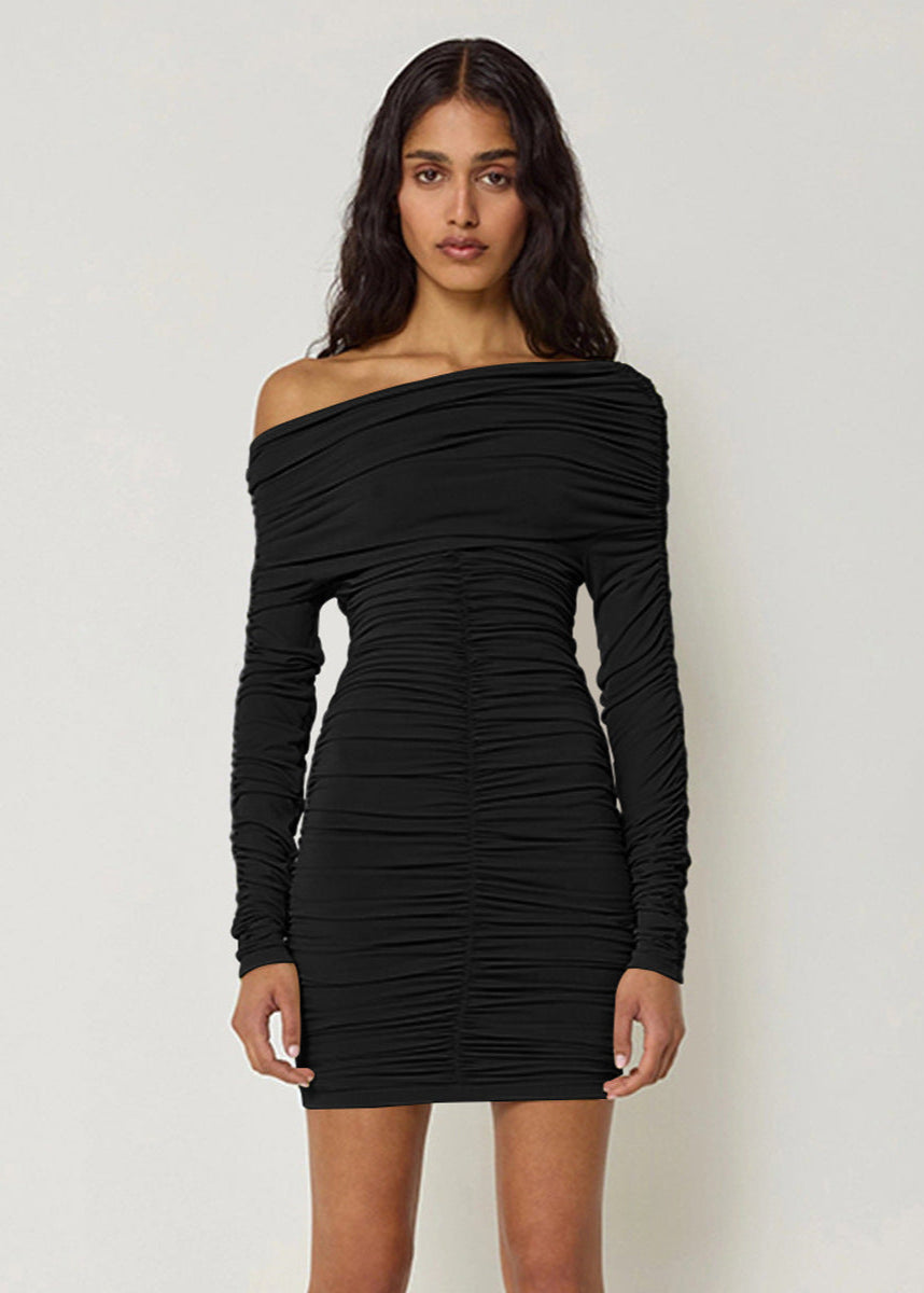 Off Isla Shoulder Ruched Mini Dress