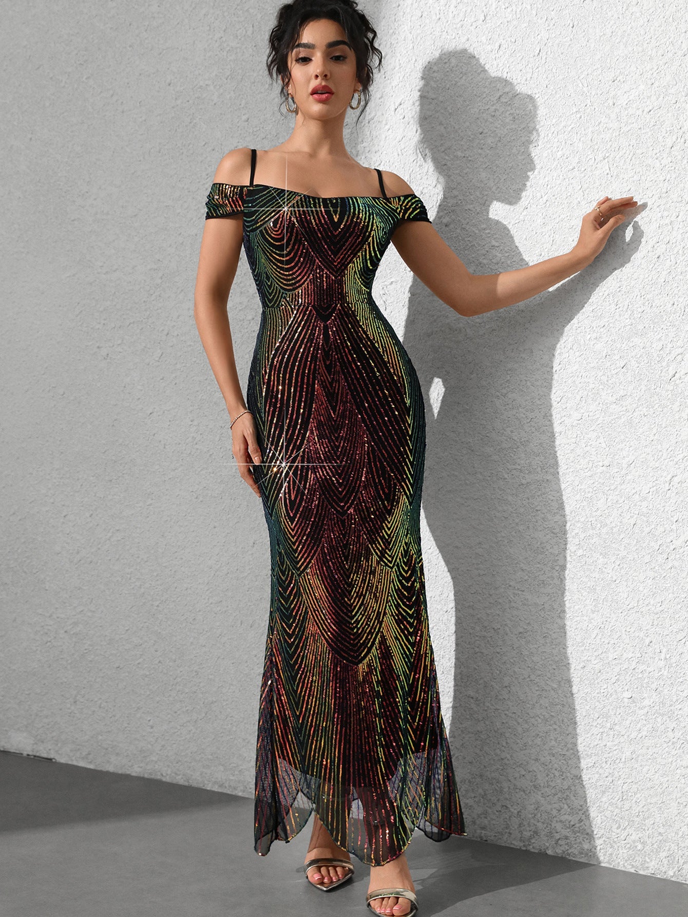 Attractive Slim Fit Sequined Dress Maxi Dress Women Clothing Prom Evening Dress