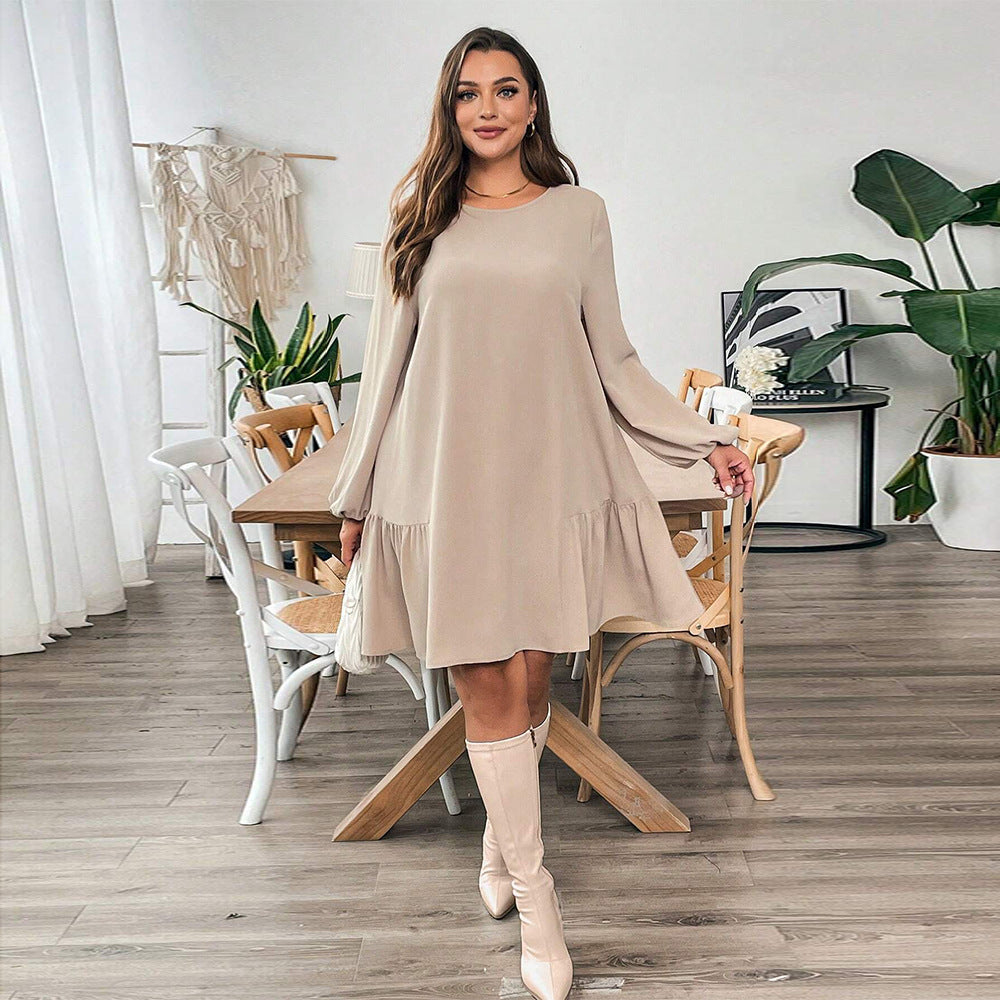 Size Plus Simple Comfortable Dress Loose Slimming One Step Midi Dress