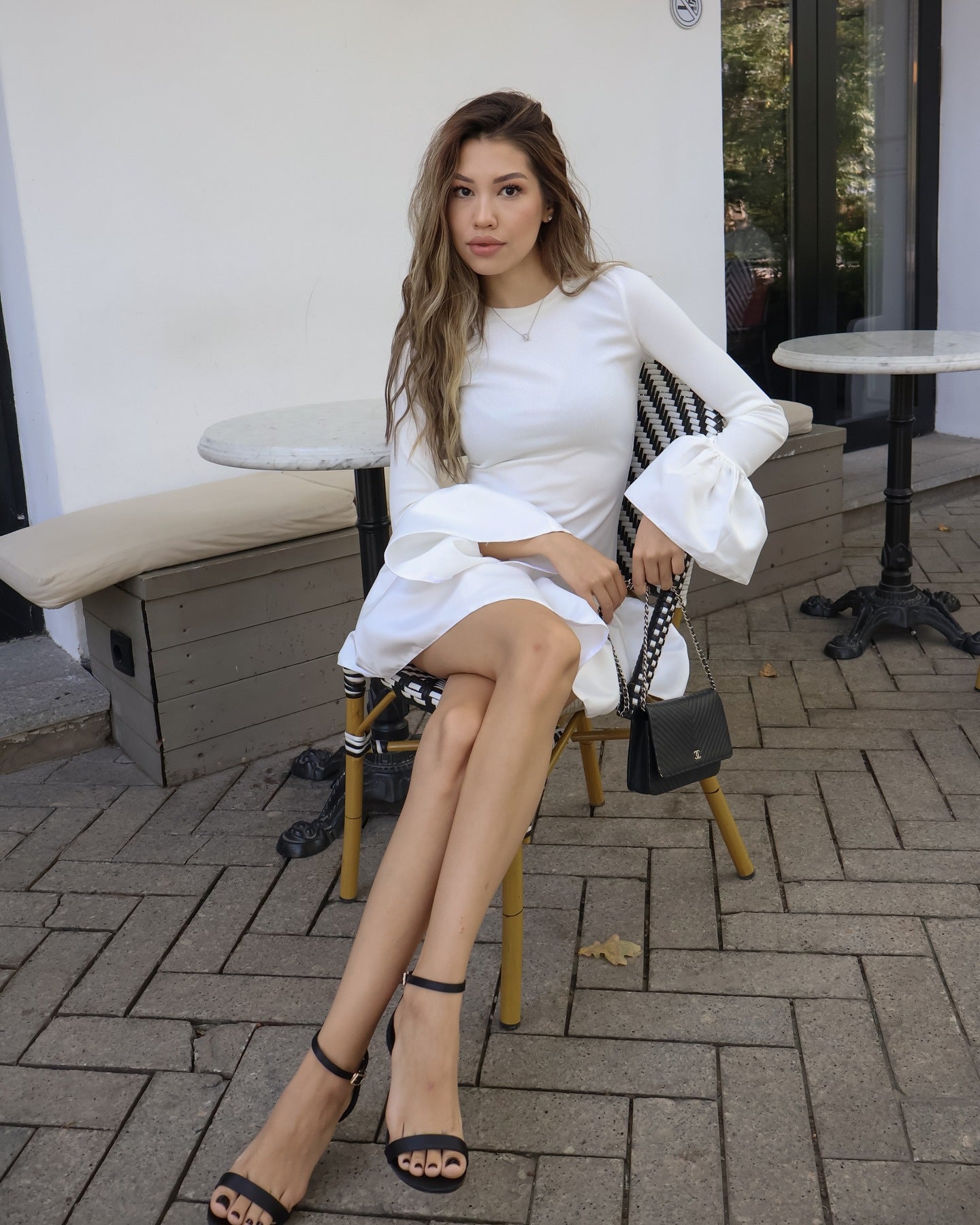 Stretch Sweet Knitted Puff Short dress Long Sleeve Ball Bell Sleeve Stitching