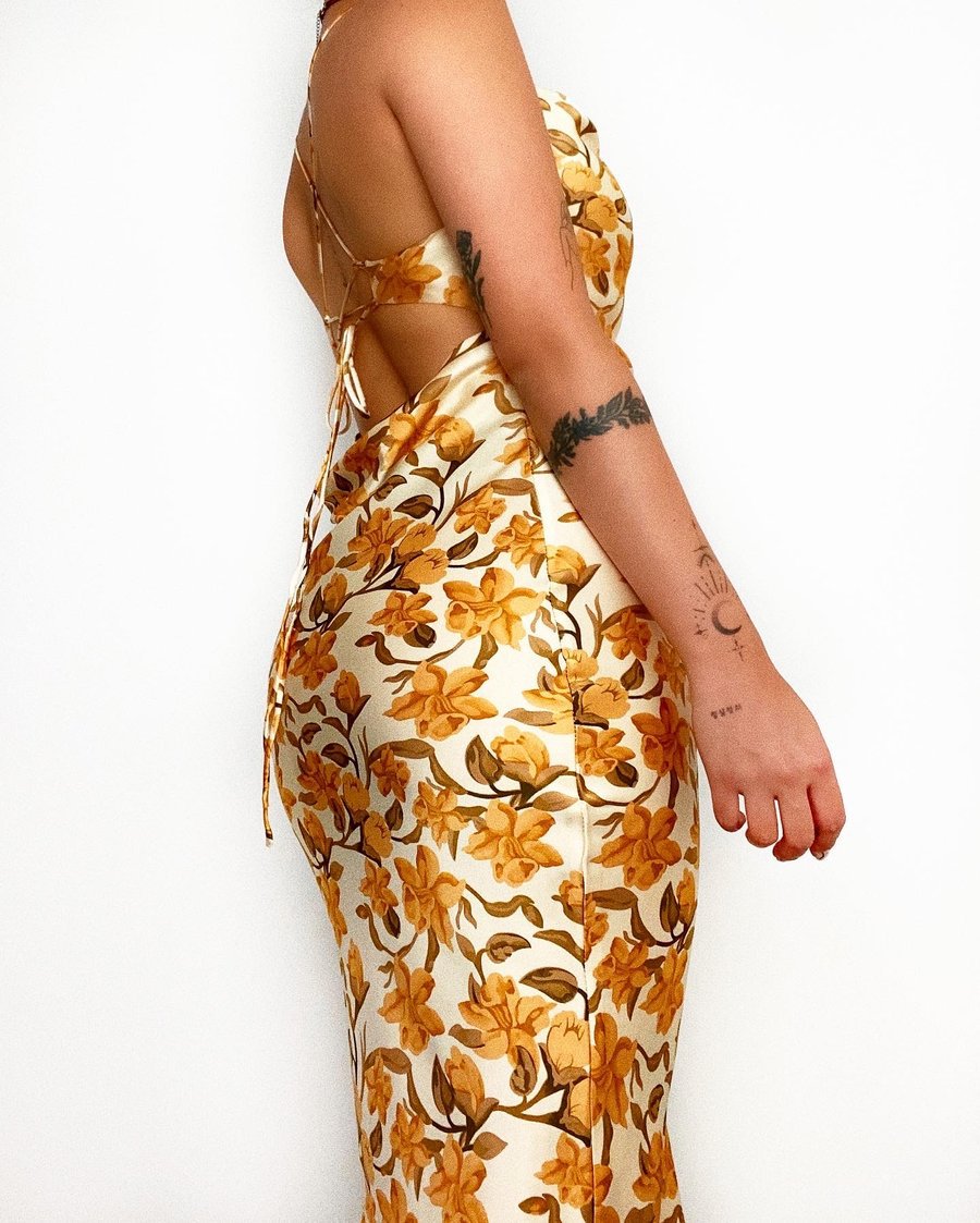 Printed Lakeshore Slip Midi Dress Yellow