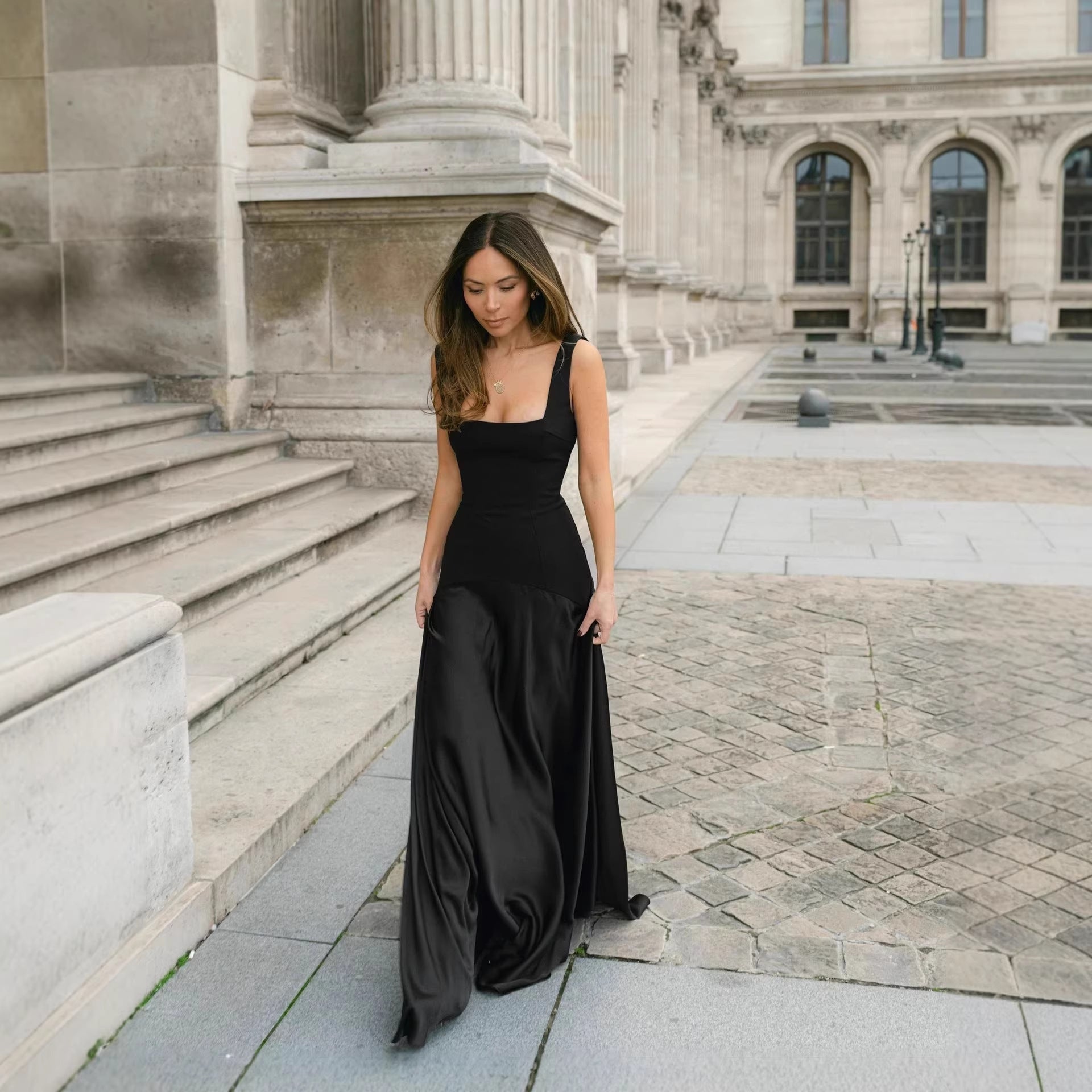 Women Refined Formal Dress Black Evening Maxi Dress Sleeveless Maxi Dress Cami Dress