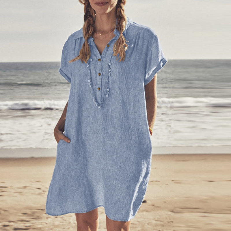 Cotton Dowling + Tencel Pocketed Chambray Shirt Dress