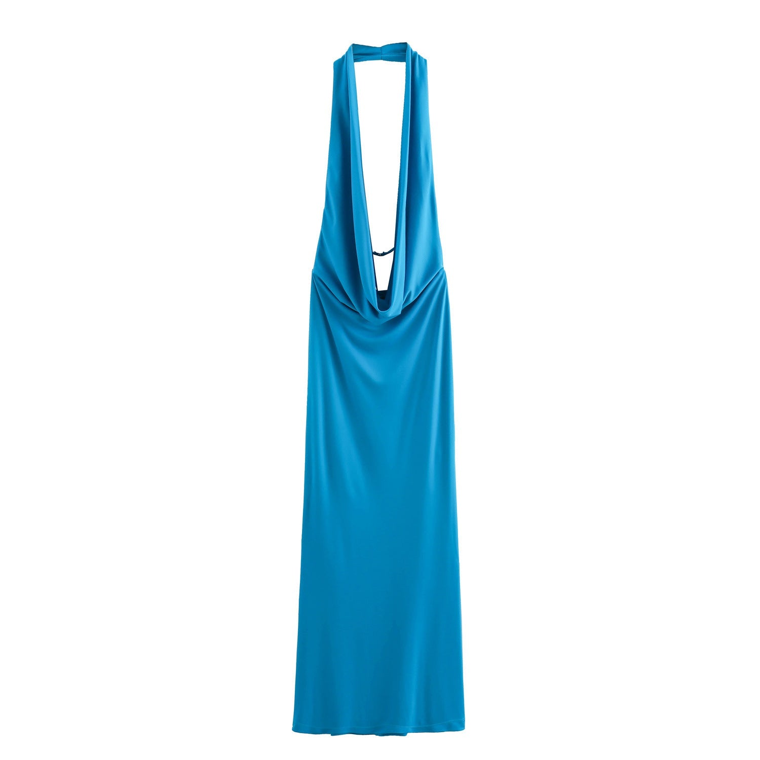 Women Clothing Summer Seaside Holiday Chic Backless Solid Color Slim Fit Maxi Dress Pleated Hanging Collar Dress