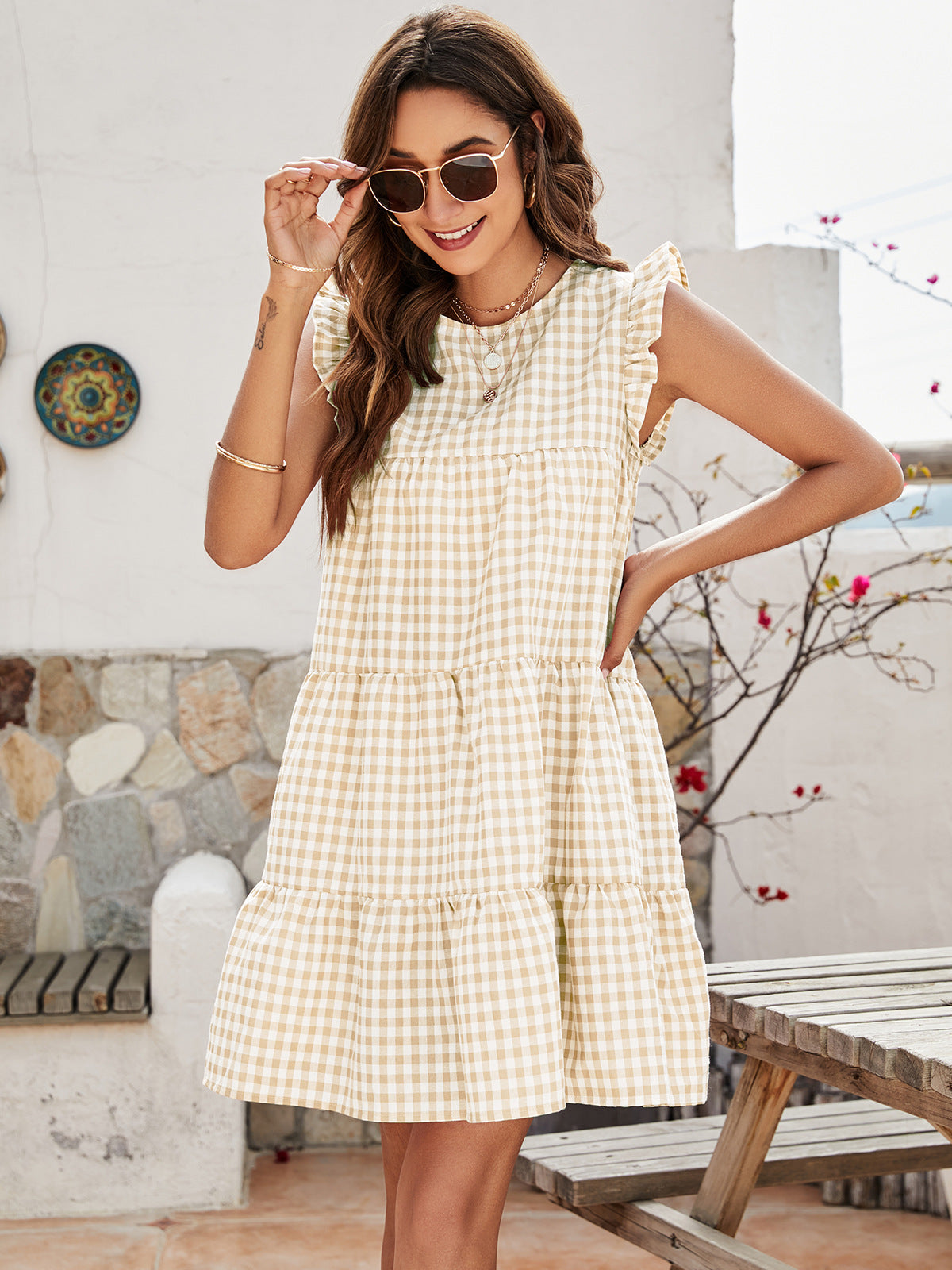 Cotton Cupcake Pocketed Polka Dot Babydoll Dress Beige