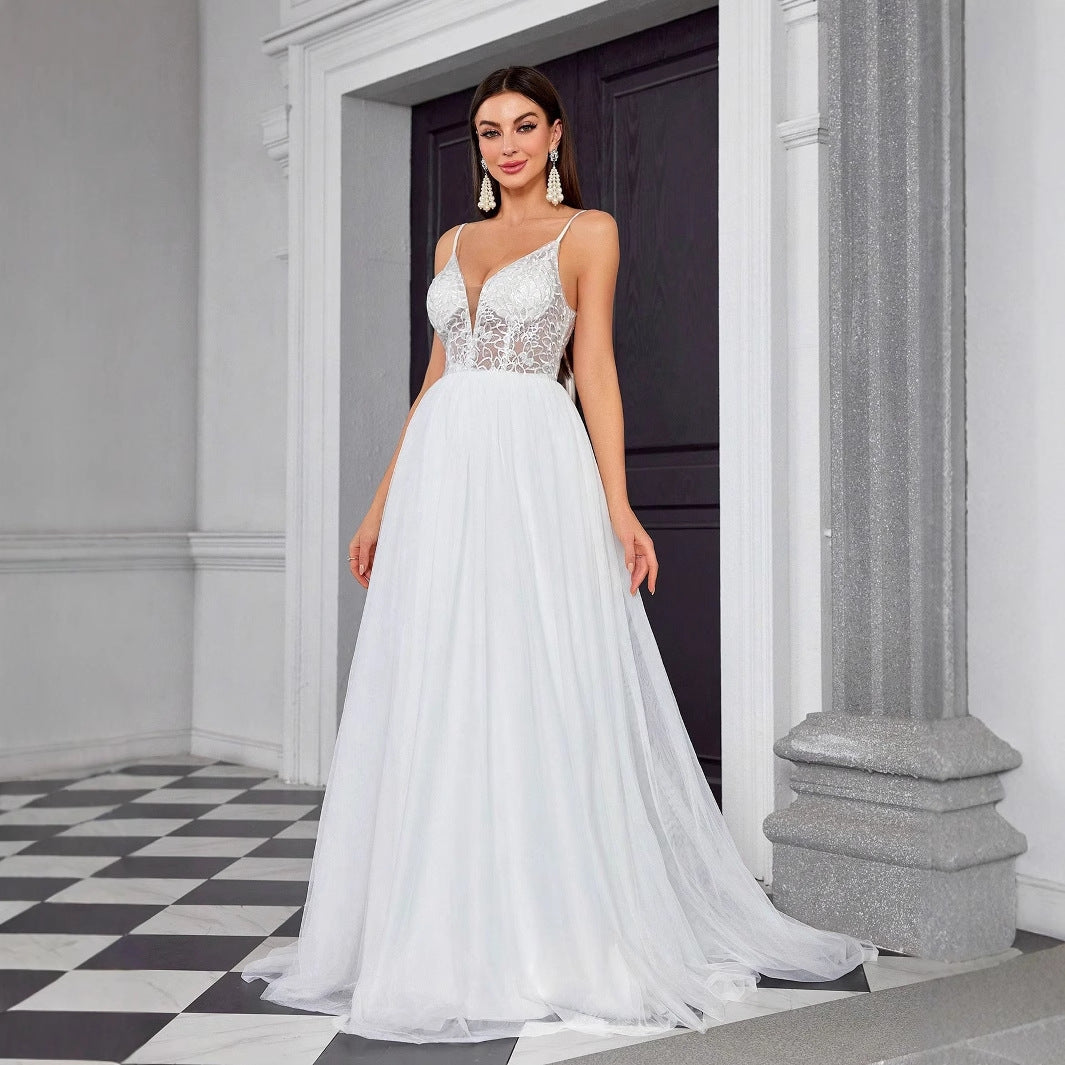 Suspender Tube Top Light Wedding Dress Minimal Travel Photography Dress Prom Evening Dress