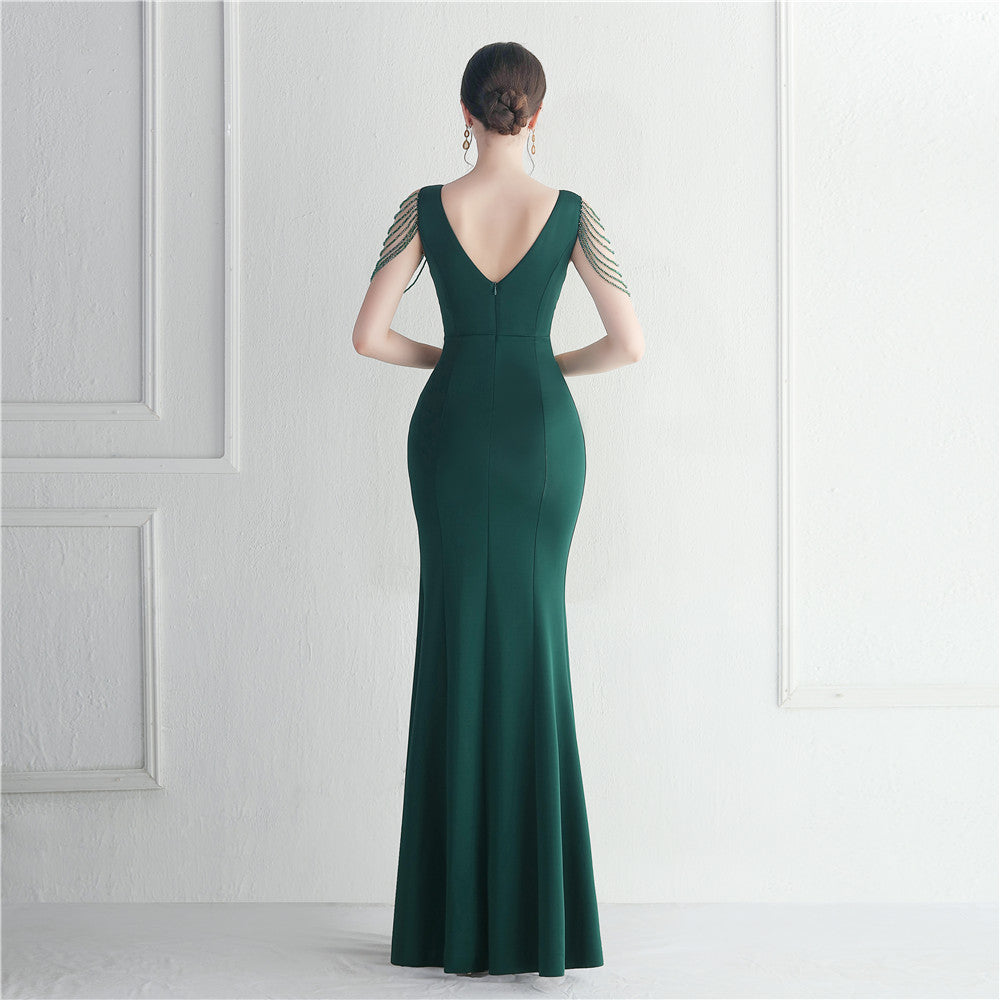 Dress Rhinestone Beaded Star Host Dinner Wedding Extended Evening Dress
