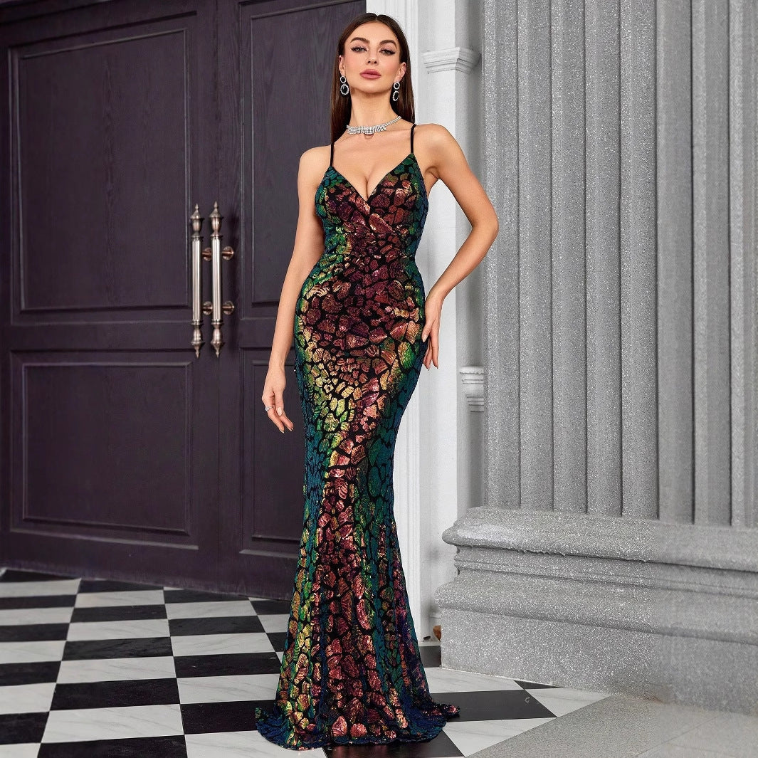 V neck Brace Evening Dress Fishtail Graceful Dress Annual Party Party Host Formal