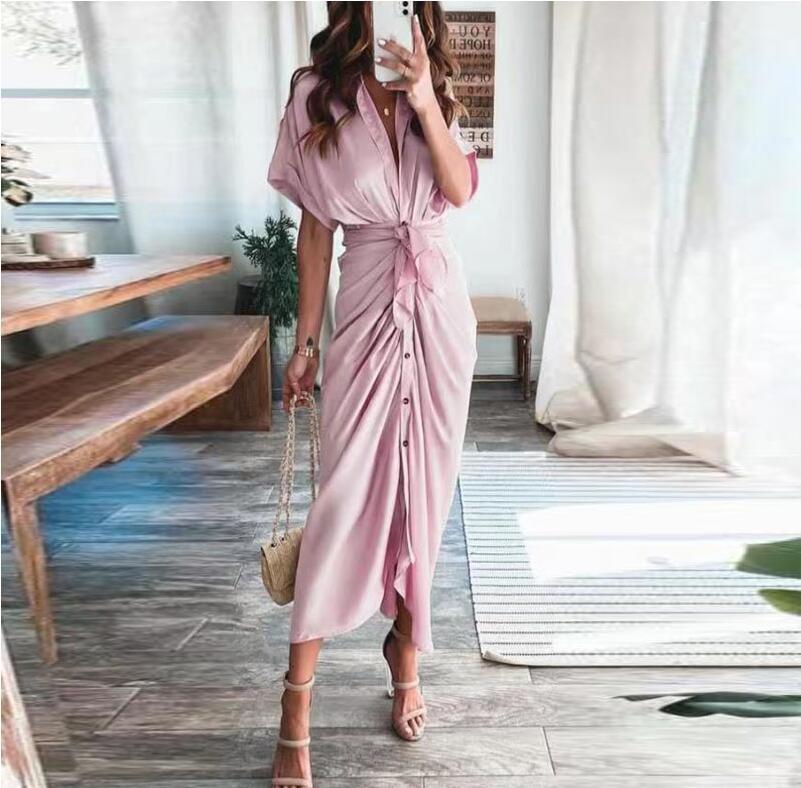 Satin Meryl Tie Front Midi Dress Spring Coral
