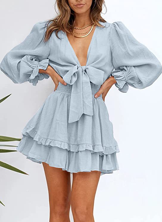 Textured Krueger Ruffle Dress Powder Blue