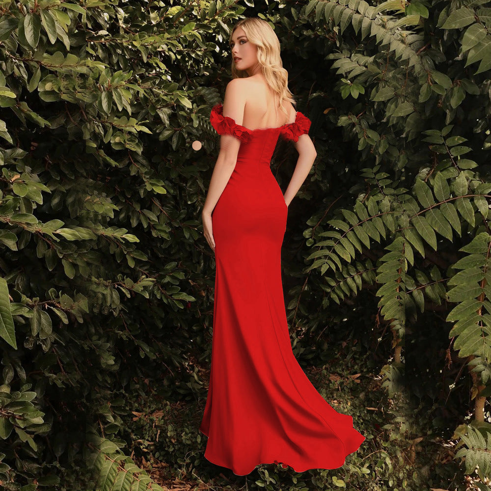 Red Toast Dress Bride Graceful Trailing Collar Wedding Evening Dress Bridesmaid Dress