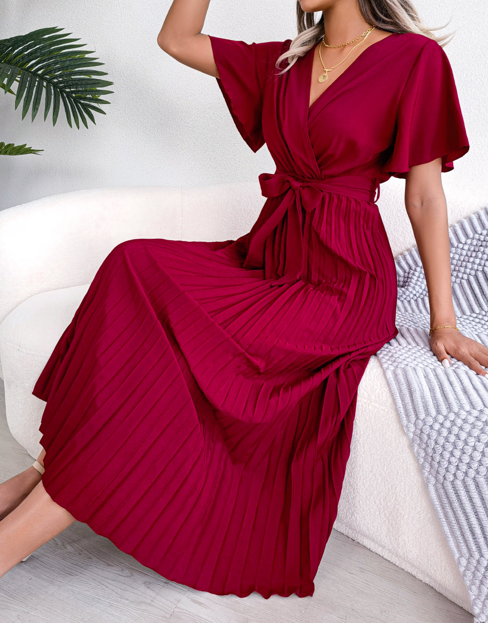 Pleated Marlene Wrap Midi Dress