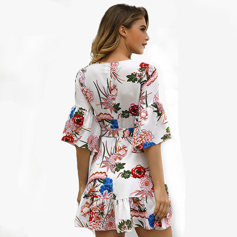 Printed Lala Adjustable Balloon Sleeve Dress