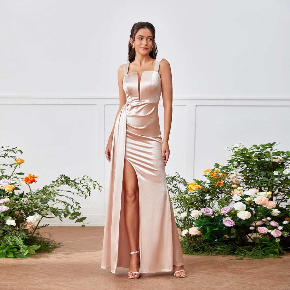 Tube Suspender Top Side High Slit Hip Bag A line High Waist Ladies Dress