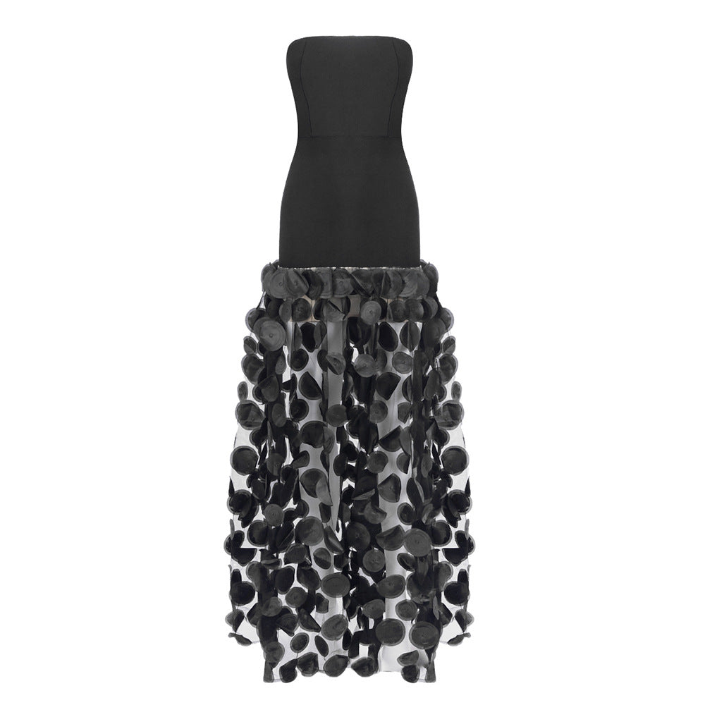 Spring Summer Black White Tube Top Dress Three Dimensional Flower Pettiskirt Dinner Wedding Dress Host Dress