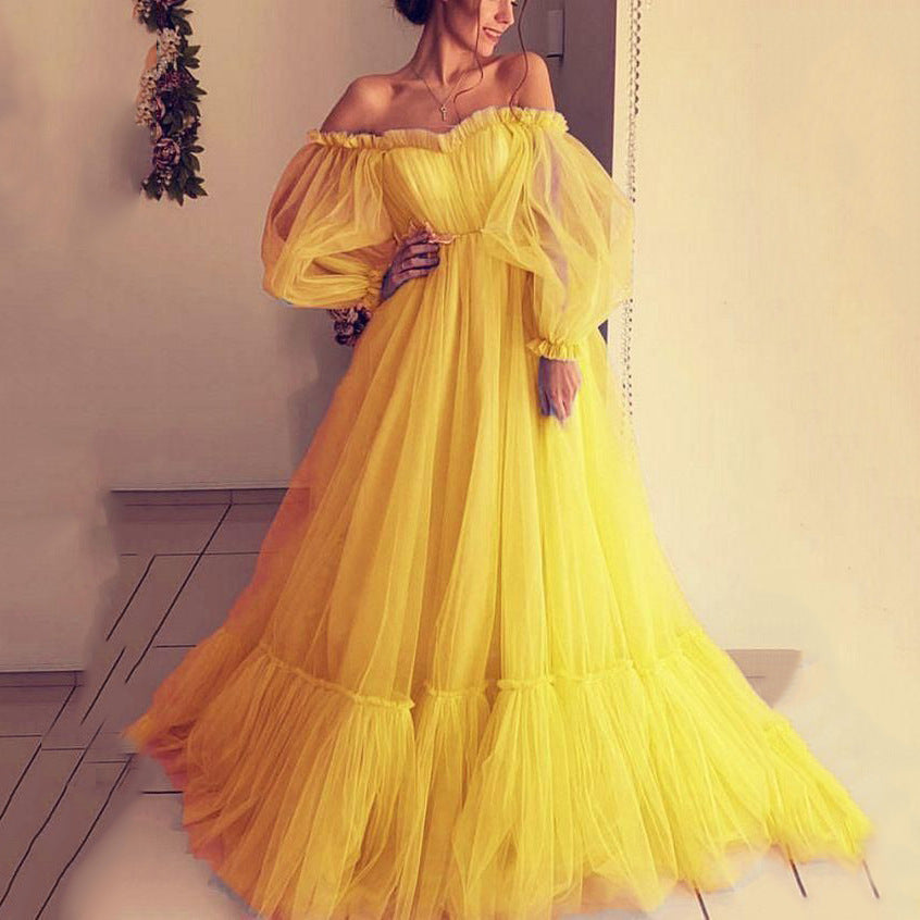 Summer Women Clothing Tube Top Dress Mesh Chic Large Swing Wedding Evening Dress