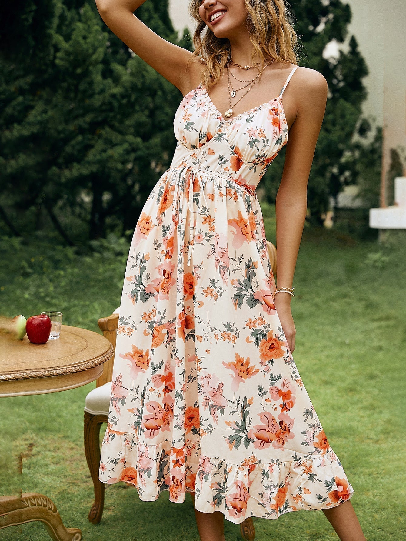 Retro Soul Floral Tiered Midi Dress