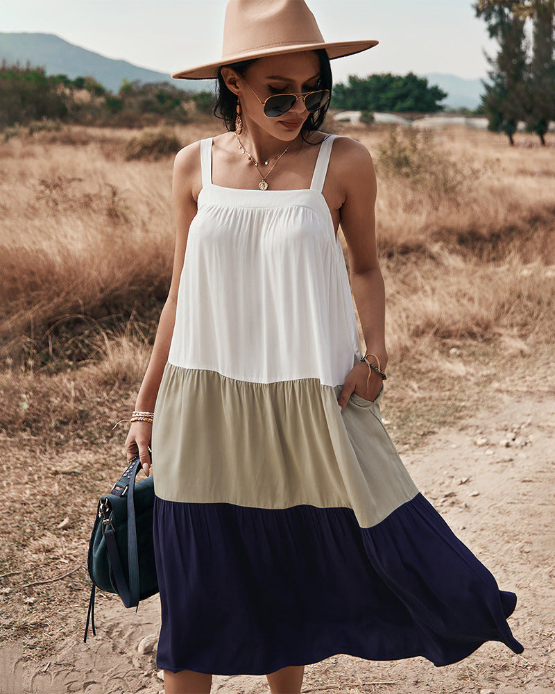 Cotton Rexy Colorblock Tiered Midi Dress