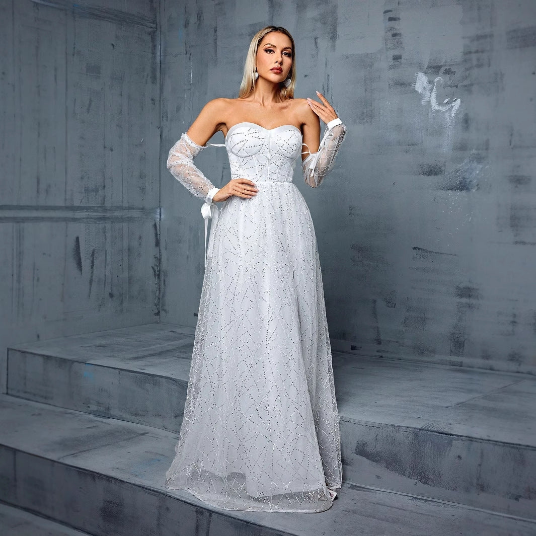 Open Shoulder Tube Top Evening Dress Backless Slit Dress Studio Photography Travel Photography Lightweight Wedding Dress Annual Meeting Dress