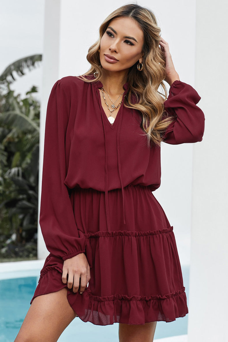 Ruffle Dillon Trim Dress Burgundy