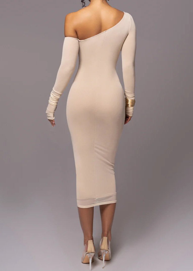 Elegance Asymmetrical Mesh Midi Dress