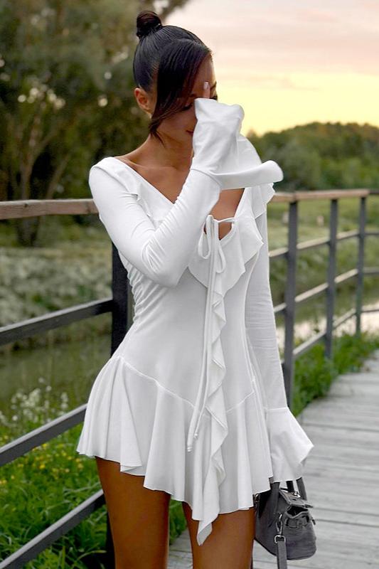 Charm Sienna Ruffled Bell Sleeve Mini Dress