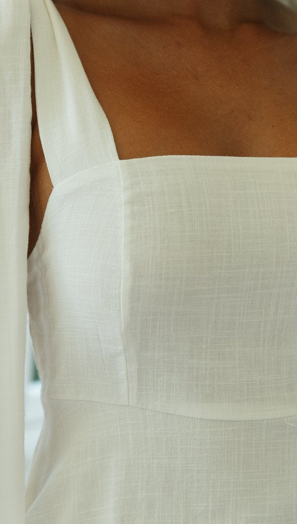 Cotton Kamila Linen Tie Strap Babydoll Dress White