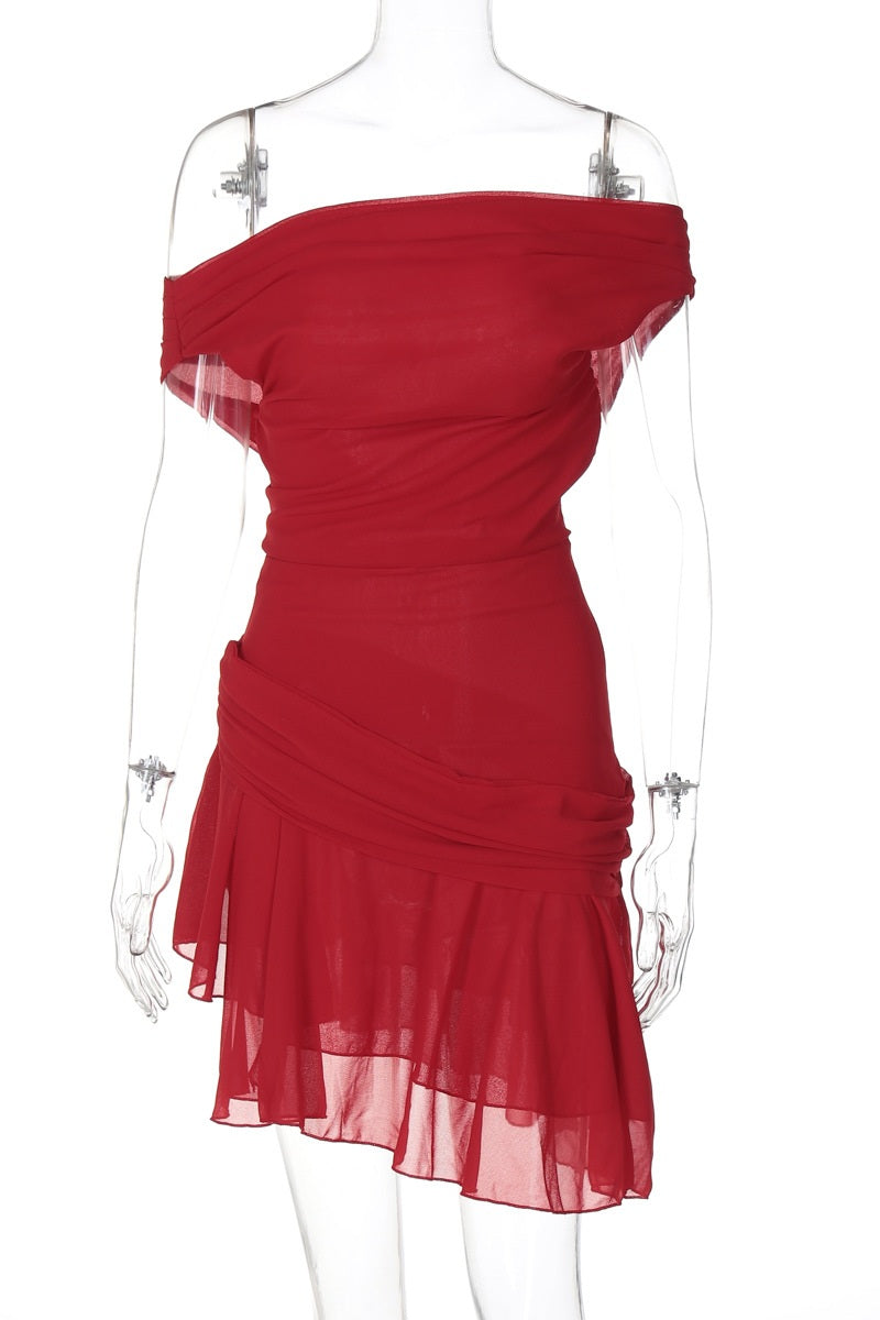 Chic Matilde One Shoulder Chiffon Mini Dress Boutique Collection