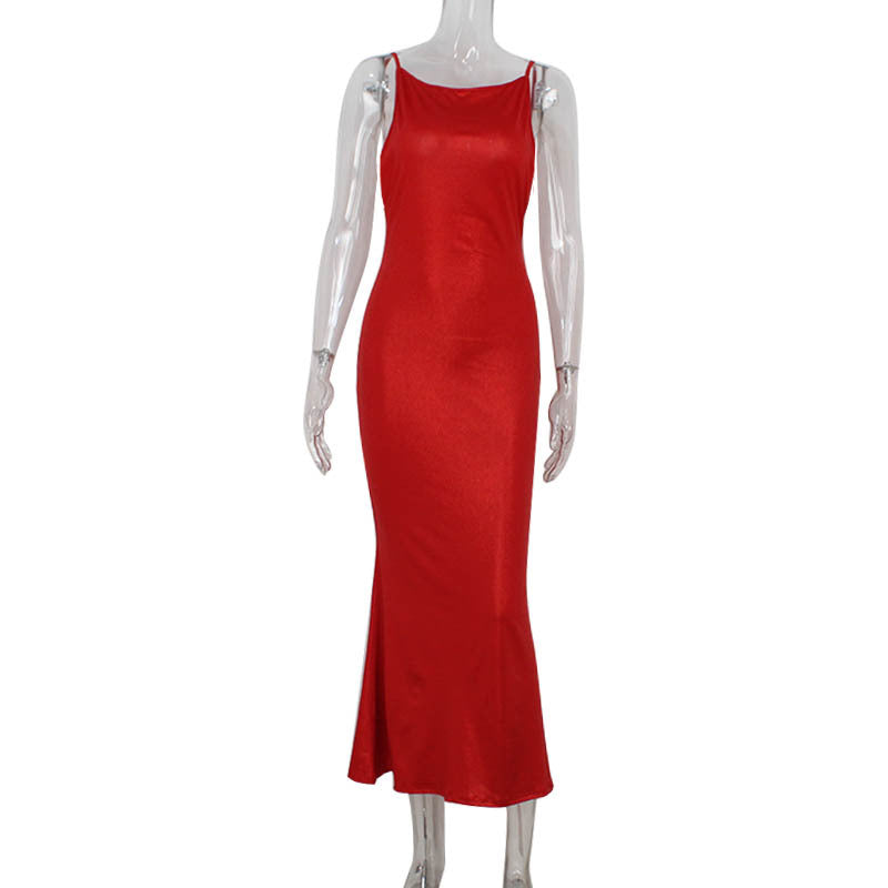 Red Fashionable Elegance Sleeveless Maxi Dress Slim Fit Backless Evening Dress for Ladies