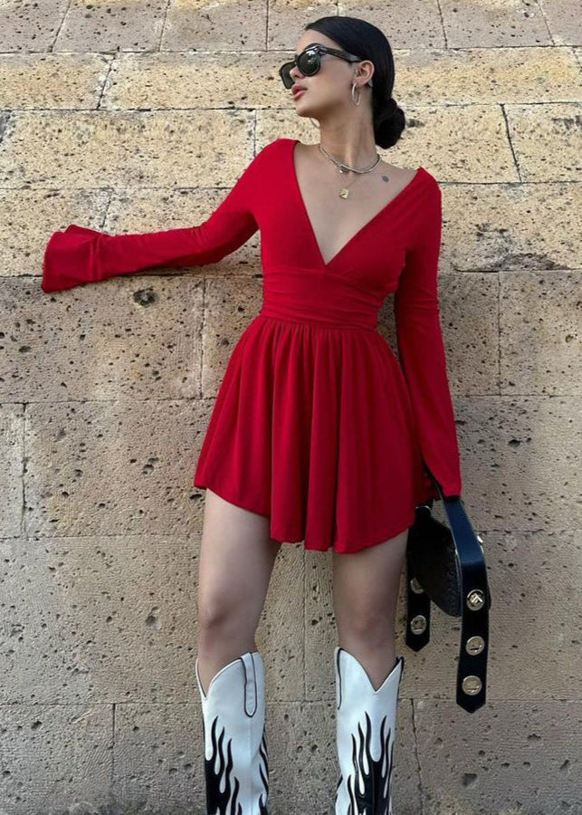 - Amara Long-Sleeve Wrap Mini Dress