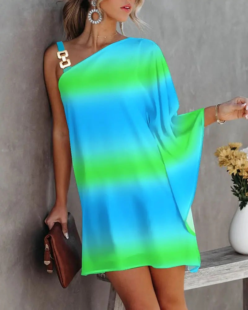 Aesthetic Ana Women's Asymmetric Mini Dress with Decorative Shoulder Detail and Design Boutique Collection