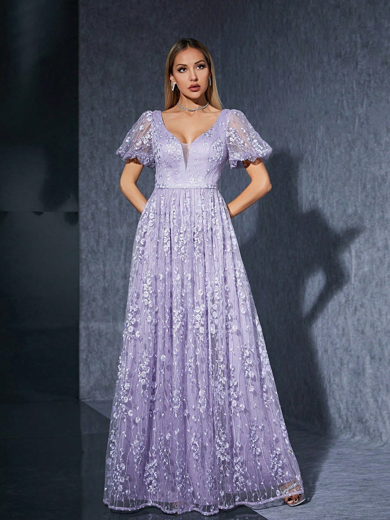 Sleeve Bubble Split Dress Sweet Fairy Photo Shoot Birthday Dress Embroidered Mesh
