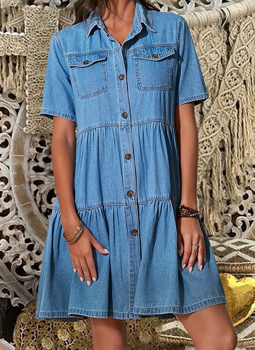 Tiered Sunol Button Down Chambray Dress