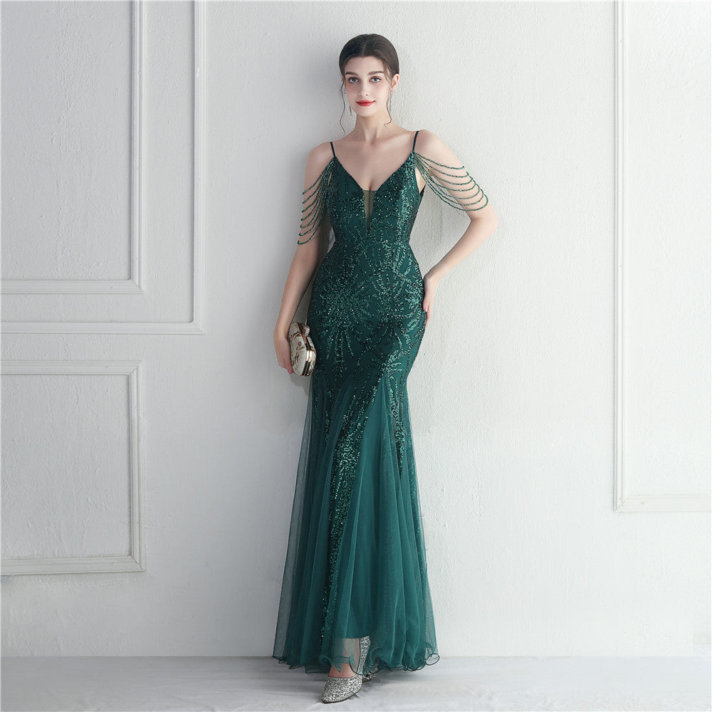 Beaded Bridal Wedding Dinner Extended Camisole Evening Dress