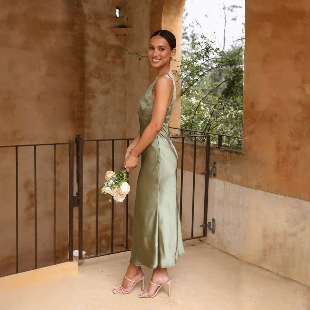 Sling Split Dress V neck Midi