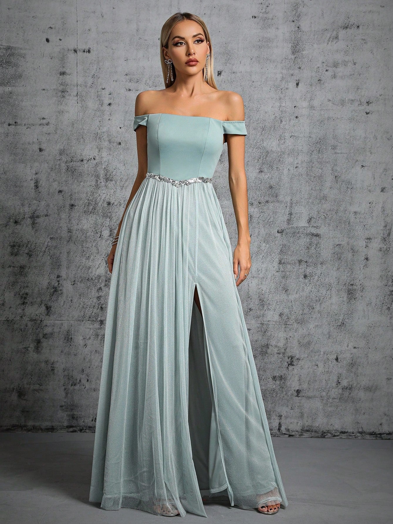 Off Shoulder Prom Evening Dress Slit Slim Fit Graceful Dress Adult Dress for Women