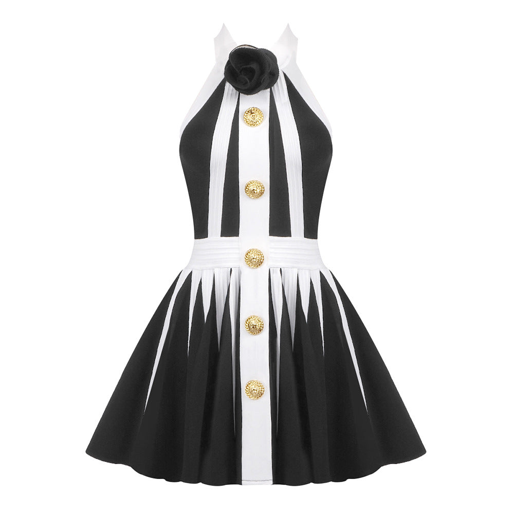 Halter French Vest Dress Waist Slimming A Expansion Dress Sleeveless Knitted Jacquard Dress