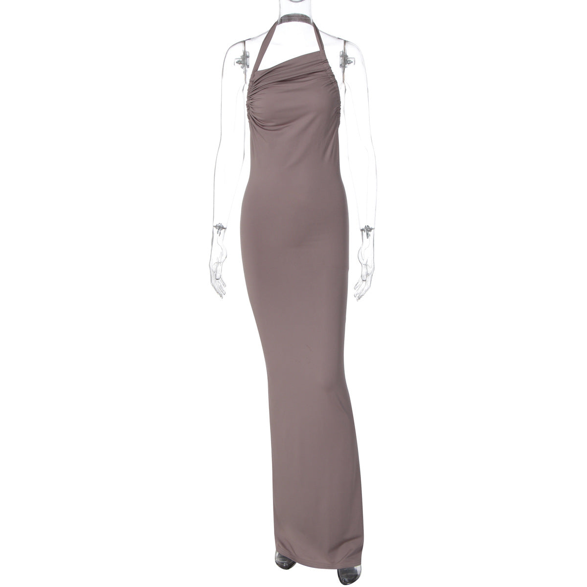 Slim Fit Maxi Dress Summer Solid Color Halter Pleated Chic Backless Dress