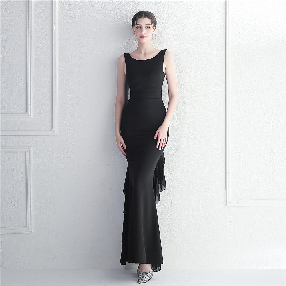 Heavy Craft Beaded Satin plus Chiffon Wedding Dinner Etiquette Chic Dress Long