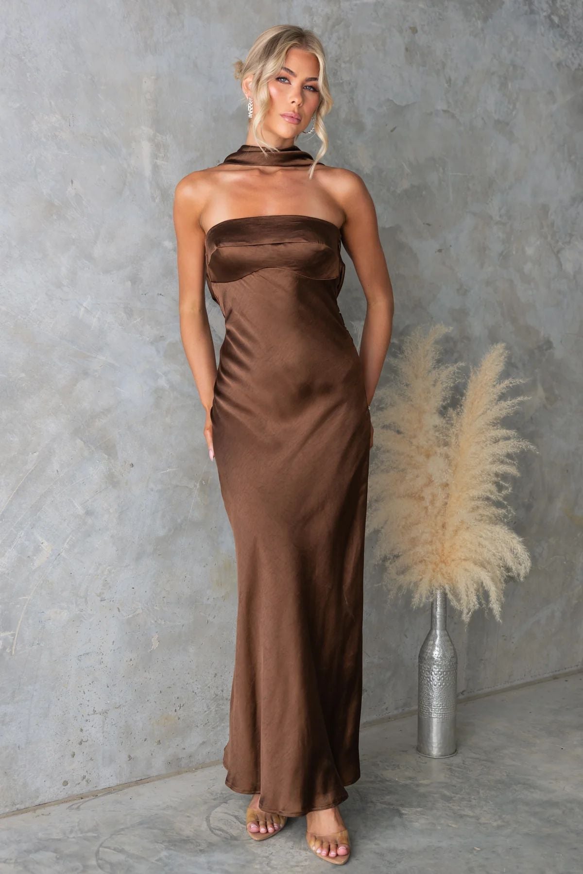 Summer Women Clothing Chic Halter Satin Mercerized Maxi Dress