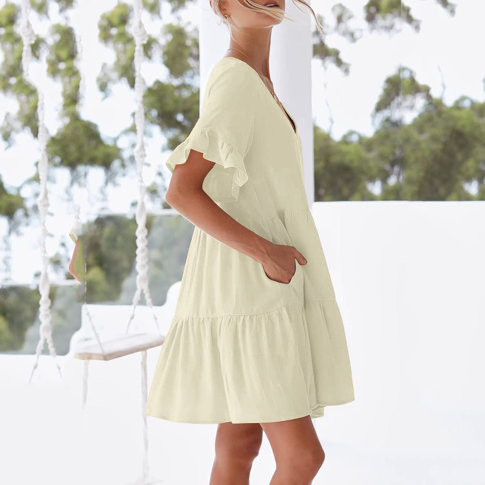Cotton Oatland Pocketed Babydoll Dress Dark Taupe