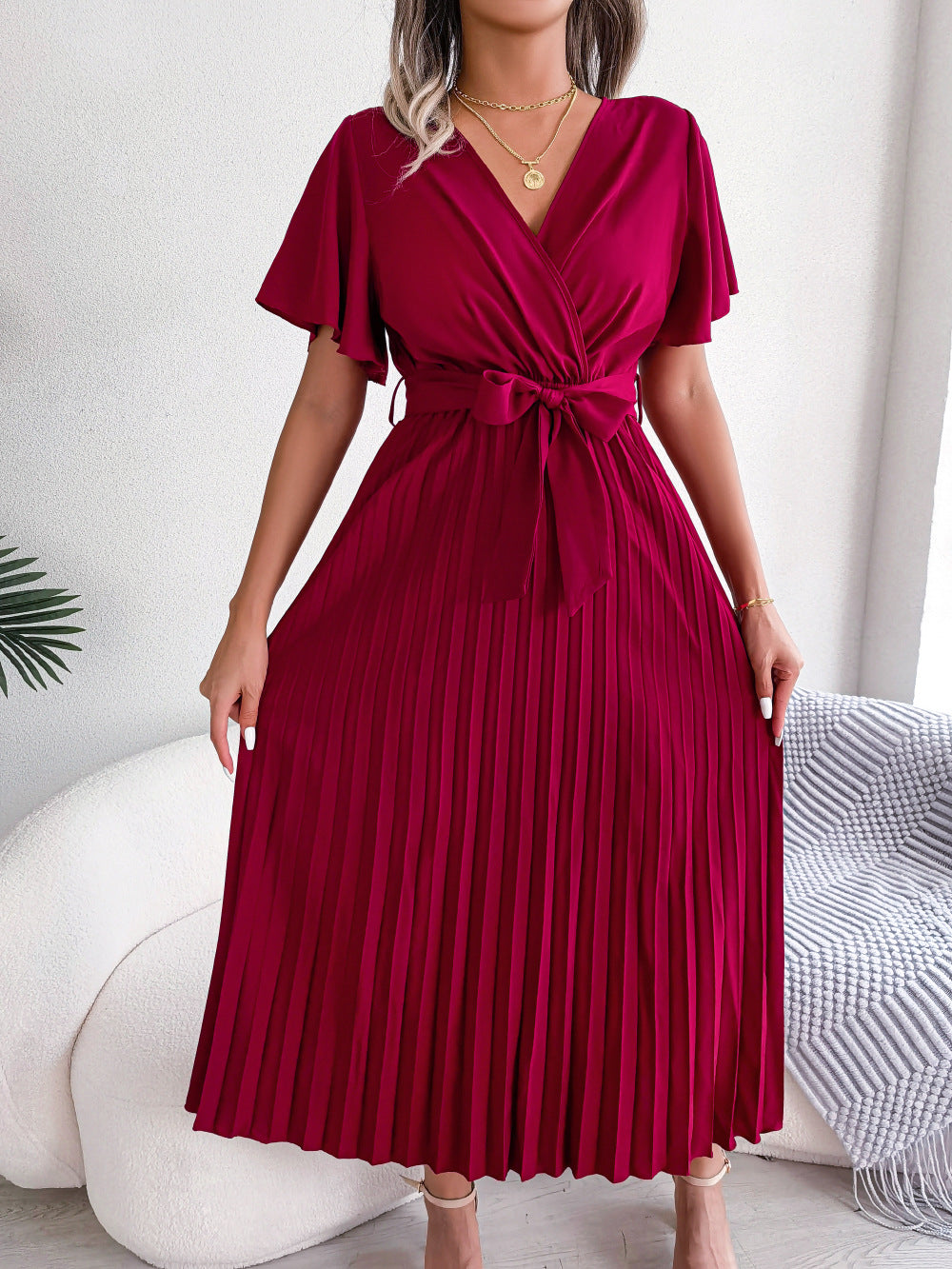 Pleated Marlene Wrap Midi Dress