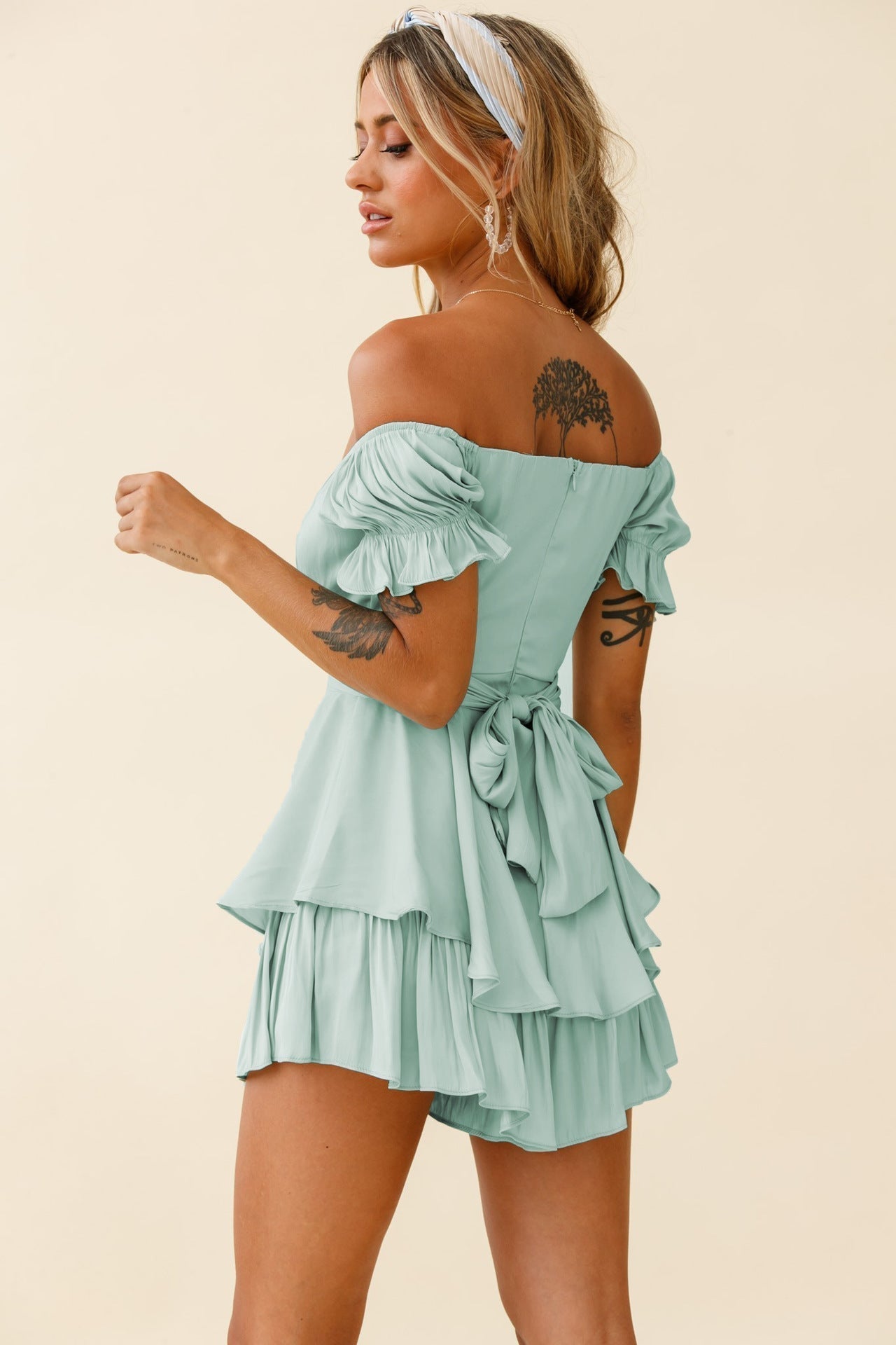 Smocked Mahoney Ruffle Mini Dress Pistachio