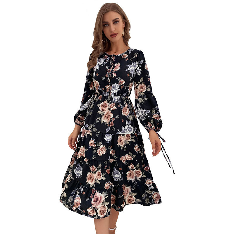 Early Sunset Flower Plisse Midi Dress